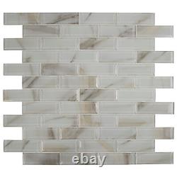 MSI SMOT-8MM-V1 12 x 12 Brick Mosaic Walls Tile Glossy Glass Ivory Amber