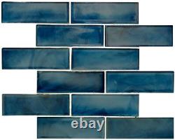 MSI SMOT-GLSST-6MM 2 x 6 Rectangle Brick Wall Mosaic Tile - Blue