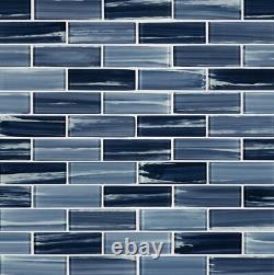 MSI SMOT-GLSST-8MM-V1-2 11-3/4 x 12 Subway Mosaic Wall Tile - Oceania Azul