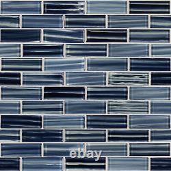 MSI SMOT-GLSST-8MM-V1-2 11-3/4 x 12 Subway Mosaic Wall Tile - Oceania Azul