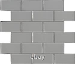 MSI SMOT-GLSST-OYGR8MM 12 x 14 Brick Mosaic Walls Tile Glossy Grey