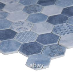 MSI SMOT-GLS-6MM-V1 12 x 13 Hexagon Geometric Mosaic Walls Tile Vista Azul