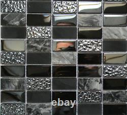Manhattan Night Glass & Marble Mosaic Wall Tiles 300mm x 300mm Kitchen Bathroom