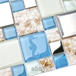Marine Animals Icon Glass Tile 10 Sheets for Beachy House Bath Kitchen Shower