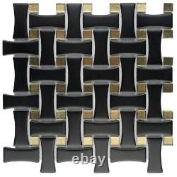 Merola Tile Dot 10x10 Porcelain Mosaic Glass Gold Matte Black (7.1 sq-ft/Case)