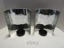 Metal 2 Concave Wall or free standing Mirrored Glass Sconce Pilar Candle Holder