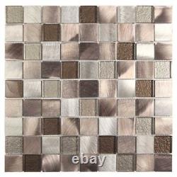 Metal Glass Tile Nori Square Kitchen Bathroom Fireplace Wall Backsplash Brown