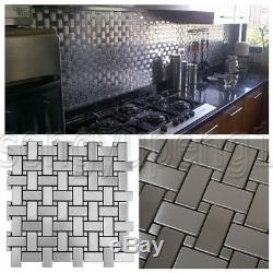 Metal Pattern Textured Glass Mosaic Tile Kitchen Backsplash Wall Self Adhesive