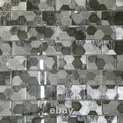 Metallic Silver Glass Brick Mosaic Tiles Walls Floors Bathrooms Kitchens