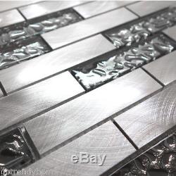 Metallic Silver Stainless Steel Aluminum Fused Glass Mosaic Tile Wall Backsplash
