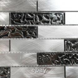 Metallic Silver Stainless Steel Aluminum Fused Glass Mosaic Tile Wall Backsplash