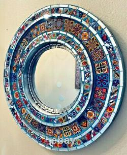 Mexican Talavera & Glass Pottery Tile Wall Mirror Tin Puebla 26 Folk Art