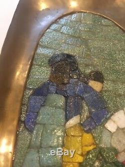 Mid Century Modern Mosaic Glass Abstract Tile Brass Wall Hanging Salvador Teran