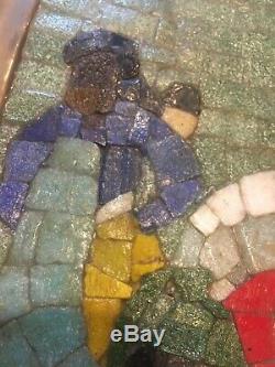Mid Century Modern Mosaic Glass Abstract Tile Brass Wall Hanging Salvador Teran