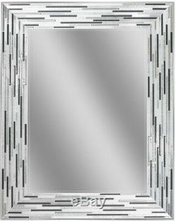 Mirror Rectangular Wall Glass Frame Reeded Dark Charcoal Off Whites Tiles