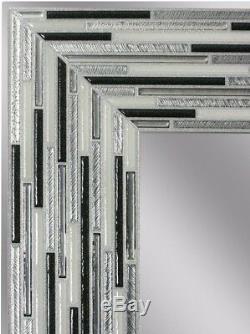 Mirror Rectangular Wall Glass Frame Reeded Dark Charcoal Off Whites Tiles