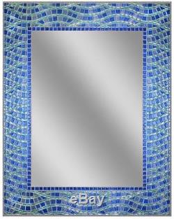 Mirror Single Blue Ocean Tile Border Frame Less Glass Wall Mount Vanity Bathroom