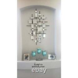 Mirrored Abstract Wall Art Decor Glass Tiles Metal Lattice Modern Home Sculpture
