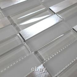 Modern Gray Glass Blended Aluminum Matted Glass Mosaic Tile Kitchen Backsplash