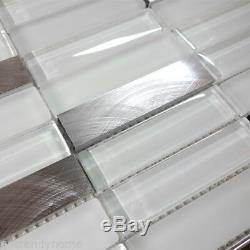 Modern Super White Glass Blend Aluminum Matted Glass Mosaic Tile Wall Backsplash