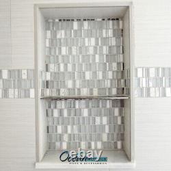 Mosaic Bricks Tile Glass Metal Stone Kitchen Bathroom Wall Backsplash White