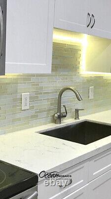 Mosaic Glass Tile Anora Linear Kitchen Bathroom Fireplace Wall Backsplash White