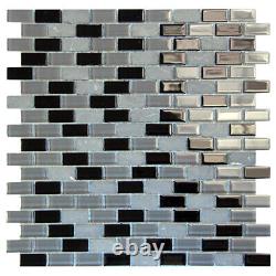 Mosaic Glass Tile Basic Cross Bricks Kitchen Fireplace Wall Backsplash Black