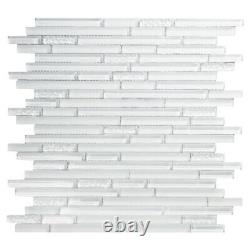 Mosaic Glass Tile Cove Thin Linear Interlocking Kitchen Wall Backsplash White