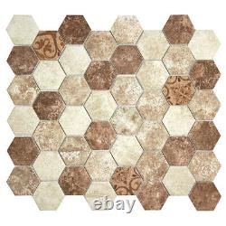 Mosaic Glass Tile Hexacycle Hexagon Kitchen Bathroom Fireplace Backsplash Tan