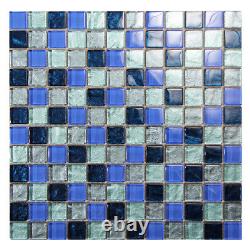 Mosaic Glass Tile Splash Squares Pool Shower Bathroom Spa Backsplash Gray