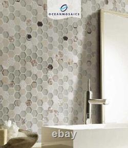Mosaic Hexagon Tile Glass Stone Metal Kitchen Bathroom Wall Backsplash Beige