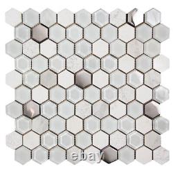 Mosaic Hexagon Tile Glass Stone Metal Kitchen Bathroom Wall Backsplash White