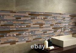 Mosaic Linear Tile Glass Marble Metal Eternital Linear Kitchen Backsplash Brown