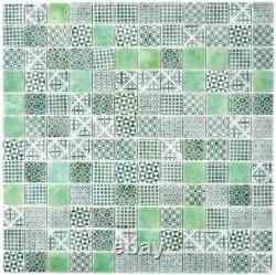 Mosaic Retro vintage tile ECO recycled GLASS green patchwork 145-P-60 f 10sheet