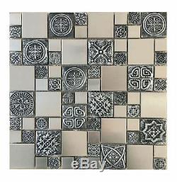 Mosaic Tile Glass Kitchen Wall Tiles Backsplash Decor Metal Pattern Texture USA