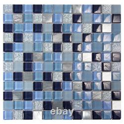 Mosaic Tile Glass Marble Metal Coeus Kitchen Bathroom Fireplace Backsplash Blue