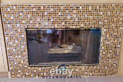 Mosaic Tile Glass Marble Metal Coeus Squares Kitchen Wall Backsplash Brown
