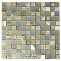 Mosaic Tile Glass Marble Metal Coeus Squares Kitchen Wall Backsplash Green