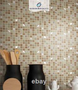 Mosaic Tile Glass Marble Metal Coeus Squares Kitchen Wall Backsplash Tan