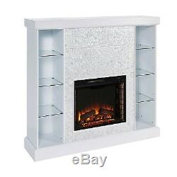 Mosaic Tiled White Electric Fireplace Traditional Wall Furniture TV Media Center