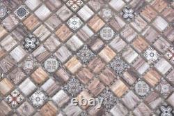 Mosaic Tiles Glass Combination Retro Wood Braun Kitchen Back Wall Bathroom M