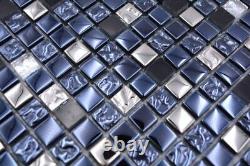 Mosaic Tiles Glass Natural Stone EP Mix Black Silver Kitchen Back Wall M