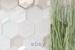 Mosaic Tiles Kitchen Back Wall Translucent White Hexagon Glass Crystal Stone