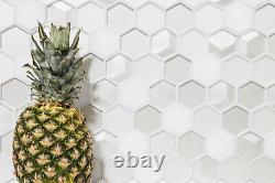 Mosaic Tiles Kitchen Back Wall White Hexagon Glass Stone 3D Mos11d-hxn11 F