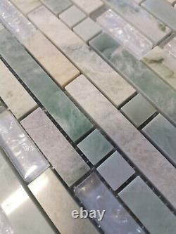 Mosaic Tiles Translucent Gold Light Green Composite Glass Crystal Stone Onyx