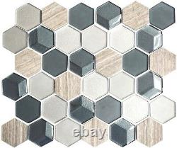 Mosaic tile Hexagon natural stone beige grey sand with glass 11D-22 10 sheet