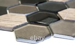 Mosaic tile Hexagon natural stone beige grey sand with glass 11D-22 10 sheet