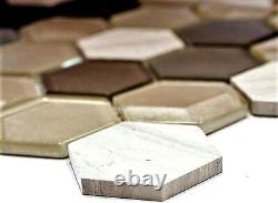 Mosaic tile Hexagon natural stone grey sand colored with glass 11D-44 10sheet