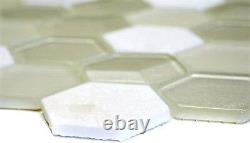 Mosaic tile Hexagon natural stone mix white with glass Art 11D-HXN11 10sheet