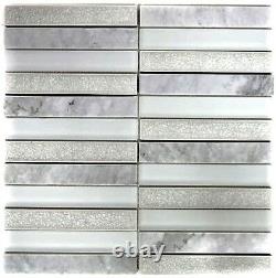 Mosaic tile Rectangle natural stone mix white/grey with glass 40-ICE150 10sheet